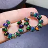 Aretes de Ópalo Negro Natural Multicolor, Piedra Principal de Ópalo Natural Puro 4*6mm Plata de Ley 925 Incrustaciones de Precisión
