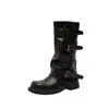 Nuevas Botas Cortas Adelgazantes Versátiles Otoño/Invierno 2026 Aumentadoras de Altura Correa de Cuero Hebilla Cuadrada Botas de Jinete de Media Pantorrilla Botas Arrugadas