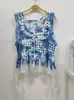 Vestido artístico azul tie-dye hecho a mano de Radix Isatidis de planta pura original, sobrecapas exteriores protectoras solares