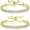 Conjunto de pulseras de venta caliente transfronteriza: Pulsera de tenis de circón blanco con cordón ajustable, joyería de diamantes de una hilera y diamantes de doble hilera, venta al por mayor de fábrica