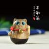 Jin Sinan Talla en Madera Gatito Vaso Adornos Pequeños Campana Gato Lindo Wen Jugar Mango Regalo