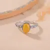 Anillo Yilu de Plata de Ley S925 con Jade Hetian y Ámbar, Anillo Abierto Geométrico Hueco Vintage con Acabado Envejecido en Forma de Huevo