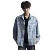 Camisa de manga larga a cuadros estilo casual americano, cleanfit, perezoso, para hombres y mujeres, chaqueta versátil de doble bolsillo, holgada, con cuello de solapa
