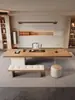 Mesa de Centro de Madera Maciza Color Madera para Todas las Estaciones, Mesa y Sillas de Madera Maciza para Preparar Té, Mesa de Té Integrada Minimalista Moderna para Hotel, B&B, Sala de Exposiciones, Oficina