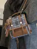 Bolso Transfronterizo para Mujer Otoño e Invierno Nuevo Bloque de Color Retro Estilo Británico Cuadros Doble Correa de Hombro Estilo Universitario Chica Mochila Pequeña Multiusos