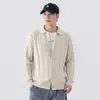 Camisa de malha com gola canelada estilo americano em Liocel de manga longa para homens, estilo old money, camisa polo fina e respirável de linho para o dia a dia para homens