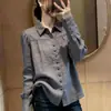 Camisa gris de manga larga para mujer, diseño francés estilo coreano, adecuada para ir al trabajo, con un ambiente único y elegante, nuevo top versátil primavera/otoño 2026