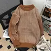 Suéter listrado estiloso e novo, estilo japonês, para outono e inverno, com gola redonda, design versátil, caimento solto e ombros caídos, perfeito para casais