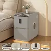 Mesa de cabeceira inteligente ultrafina, luxo leve minimalista moderno, com chave, multifuncional, pequeno armário de cabeceira de madeira maciça para uso doméstico, sem necessidade de instalação