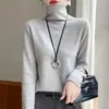 Suéter 100% Lã Pura para Mulheres, Estilo Outono e Inverno, Suéter Simples de Gola Alta, Camada Base de Tricô Elegante de Gola Alta