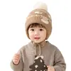 Chapéu de bebê para outono e inverno, quente e à prova de frio, chapéu de lã tricotado com proteção para as orelhas, chapéu infantil, chapéu de tricô com pompom para meninos e meninas