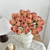 Ramo Retro de Rosas Estilo Americano, Flores Artificiales con Bordes Quemados, Flores Falsas para Decoración de Sala de Estar y Mesa de Comedor, Accesorios para Fotografía