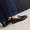 Nuevo producto~ Mocasines estilo 'old money' retro británico con hebilla de metal, punta redonda, tacón bajo grueso, zapatos de cuero elegantes para mujer para ir al trabajo
