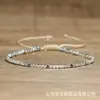 Pulsera tejida a mano de plata con cuentas de piedra de hierro y galo ajustable, diseño geométrico, joyería de verano para hombre