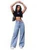 Pantalones de Mezclilla de Pierna Recta Ancha de Tiro Alto Adelgazantes Sueltos de Longitud Completa Multicolores Europeos y Americanos Transfronterizos Nuevos, Jeans Casuales de Moda para Mujer