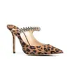 Sapatos de salto alto com strass para comércio transfronteiriço bico fino salto stiletto estampa de leopardo sapatos de camada única moda sapatos femininos tamanho grande sapatos de salto alto femininos