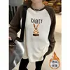 Camiseta Raglan Manga Longa Indústria Pesada Feminina Outono Inverno 2024 Novo Design em Veludo Estilo Preguiçoso Estudante Top Solto Tendência