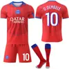 A2526 Traje Rojo No. 14 Jersey Dui 10 Dembele París II Alternativo Niños Adultos Uniforme de Fútbol