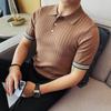 Tricô Malharia Verão Manga Curta Ajustada Camiseta Básica Masculina Respirável Listrada Cava Polo Seda Gelo Exportação Atacado