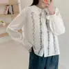 9710 Camisa Blanca Bordada Estilo Francés Campestre con Cuello Peter Pan para Mujer, Manga Larga, Blusa Blanca Rejuvenecedora, Camisa de Muñeca