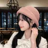 Gorro de punto para otoño e invierno para mujer, versátil, adelgazante, sombrero tipo cubo con borde enrollado, estilo coreano, moderno, cálido, sombrero estilo Hepburn francés