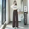 Calça Social Feminina Outono Novo Estilo Slim Fit Cintura Alta Casual Drapada Preta Perna Reta
