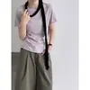 LUXI T-shirt de manga curta justa ao corpo estilo coreano ins com barra dobrada para mulheres, fina e respirável para o verão, básica versátil de manga curta 21053