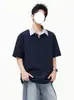 Camisa Polo Masculina Retro Americana com Painéis Falsos de Duas Peças, Manga Curta, Novo Estilo de Verão, Marca Tendência, Camiseta Casual Solta para Casais