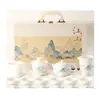 Conjunto de chá de porcelana branca com design de paisagem azul e branca, caixa de presente para uso doméstico, conjunto de chá kung fu, presente corporativo