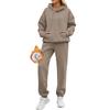Nuevo Sudadera con Capucha de Terciopelo de Color Puro de Manga Larga Otoño e Invierno Europeo y Americano Conjunto de Traje de Pantalón Casual de Moda para Mujer