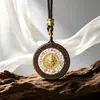 Artículo cultural coleccionable: Colgante de madera de agar con incrustaciones de cinabrio, collar amuleto "Paz y Serenidad", estilo chino