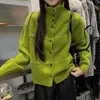 Cardigan Feminino de Tricô de Caxemira de Cordeiro Estilo Coreano Simples Gola Alta de Botão Único Solto Cor Sólida Outono Inverno Novo