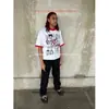 Camiseta de Manga Corta Estampada Estilo Harajuku Europeo y Americano Y2K de Verano, Top de Cuello Redondo, Camiseta Trendy Estilo Calle Oscuro Retro Ins
