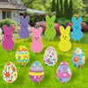 Nuevos estacas de jardín de Pascua transfronterizas para decoración de césped exterior con huevos y conejos coloridos, letreros de fiesta impermeables con estacas