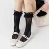 Botas Algodão Branco Meias de Renda Femininas Primavera e Verão Finas Estilo Ballet Jk Laço Lolita Pile Meias de Cano Médio