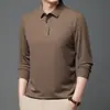 Camiseta de manga larga para hombre de mediana edad 2024 otoño nuevo holgada de color liso casual polo con cuello camisero top para hombre