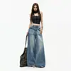26 Jeans de pierna ancha de longitud hasta el suelo, versátiles, casuales, holgados, de tela de bambú lavada, resistentes, estilo retro americano de verano para mujer