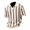 Suéter de Punto Grueso Hueco para Hombre Verano 2026 con Rayas Verticales y Bloques de Color, Camisa Polo Casual de Punto