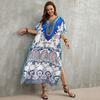 Vestido de playa con estampado de poliéster para mujer, traje de baño holgado, camisa de protección solar para vacaciones en la playa, estilo europeo y americano