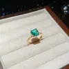 Anillo Abierto de Zirconia Cuadrada Bañado en Oro Real, Simple, Moderno, con Sentido de Diseño, Anillo de Nicho, Exquisito, Versátil, Joyería para Manos, Mujeres
