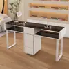 Conjunto de Mesa de Manicure Sólida Estilo Creme com Vidro Temperado Estilo Japonês, Mesa de Manicure de Luxo Individual ou Dupla