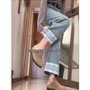 Jeans Feminino 2025 Verão Novo Pesado Bordado Estilo Chinês Padrão Retrô Cintura Alta Reto Calças Cigarrete