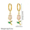 Aretes Colgantes de Tulipán Esmaltados Acero Inoxidable Chapado en Oro Aceite Goteado Estilo Pastoral Flores Moda Versátil Pendientes Transfronterizos para Mujeres