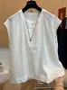 Camiseta sin mangas de medio cuello para mujer talla grande 120 kg, estilo verano, corte holgado, talla grande, bloques de color, camiseta de tacto de alta gama