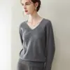 Suéter de cachemira pura para mujer, jersey de punto sin costuras con cuello en V, versátil y cálido, diseño de una sola pieza