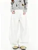 Calça Aguuy de Cintura Alta Wide Leg com Barra Curva para Mulheres, Novo Estilo Primavera e Outono, Fluida e Versátil, Calça Casual Branca Retro Emagrecedora