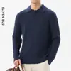 Estilo old money, con cuello, manga larga, suéter de punto texturizado para hombre, retro japonés, color liso, corte holgado, jersey versátil