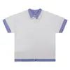 8817 Street Tendência Nicho Marca Tendência Unissex Bloco de Cores Simples Design Falso de Duas Peças Lapela Solta Camiseta Masculina de Manga Curta