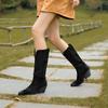 Botas de Caballero Retro Europeas y Americanas Puntiagudas de Tacón Grueso 2024 Otoño e Invierno Nuevas de Piel de Vaca Flip color caqui Botas Vaqueras de Tacón Alto para Mujer