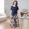 Ropa de día para mujer, Traje de verano para mamá, Top camiseta de manga corta, Conjunto de dos piezas de camisa de gasa de verano para mujeres de mediana edad y mayores